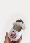 Satin Rose Flats Baby Shoes in White