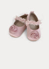 Satin Rose Flats Baby Shoes in Pink