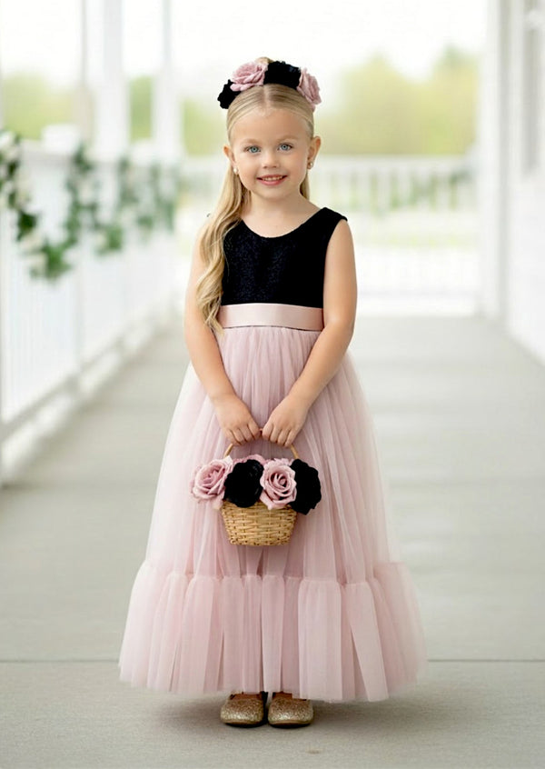 Allison Flower Girl Dress in Rose Gold /Black