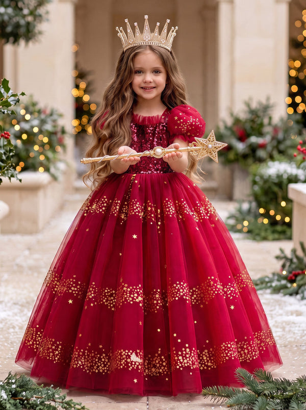 Wish Upon a Star Dress in Red | Girls Sparkling Christmas Dress