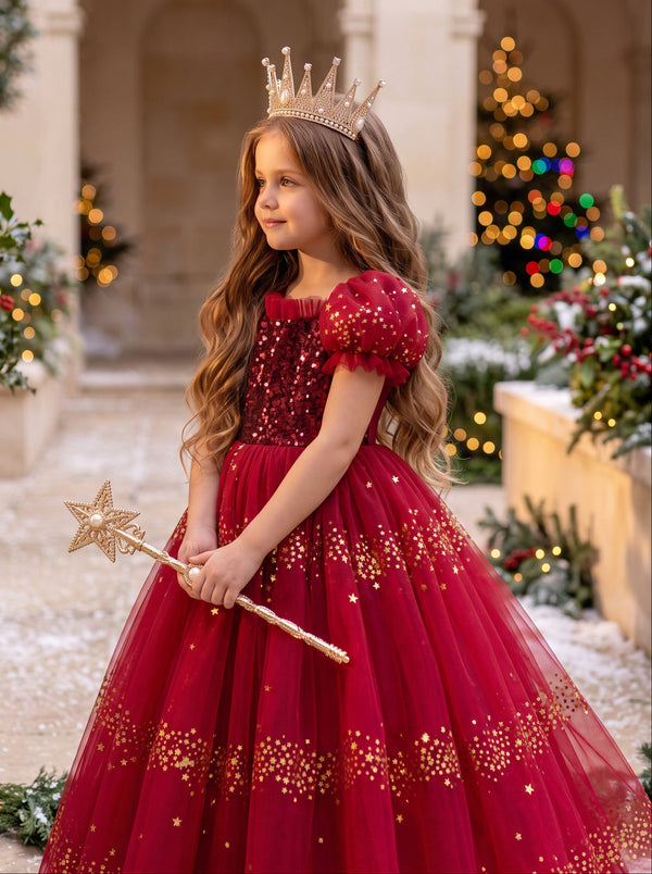 Wish Upon a Star Dress in Red | Girls Sparkling Christmas Dress