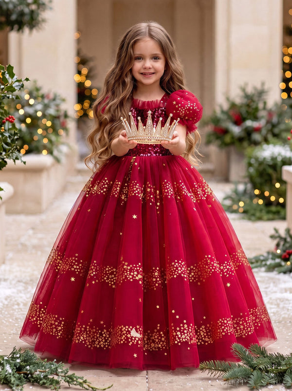 Wish Upon a Star Dress in Red | Girls Sparkling Christmas Dress