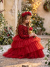 Red Sequin Layered Special Occasion Dress | Girls Christmas Dress