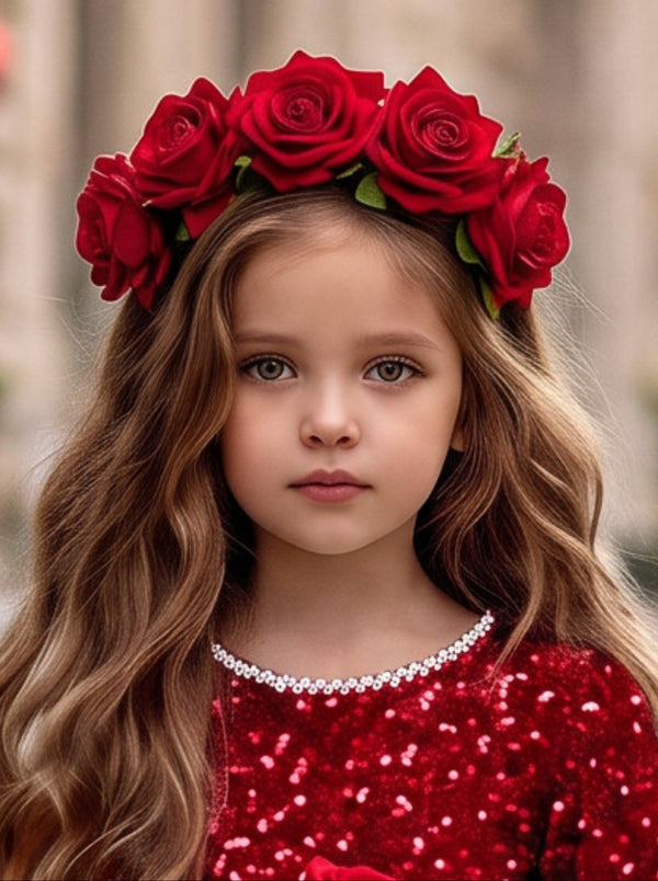 Girls Red Rose Flower Hair Crown