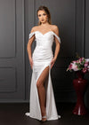 Ivory Satin Sheath Wedding Dress | Off‑Shoulder Bridal Gown