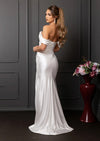 Ivory Satin Sheath Wedding Dress | Off‑Shoulder Bridal Gown