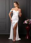 Ivory Satin Sheath Wedding Dress | Off‑Shoulder Bridal Gown