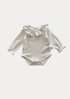 Ruffle Collar Baby Bodysuit in White Dot