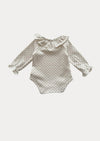 Ruffle Collar Baby Bodysuit in White Dot