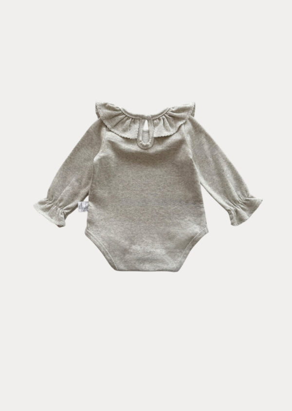 Ruffle Collar Baby Bodysuit in Heather Gray