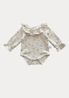 Ruffle Collar Baby Bodysuit in Pink Flowers