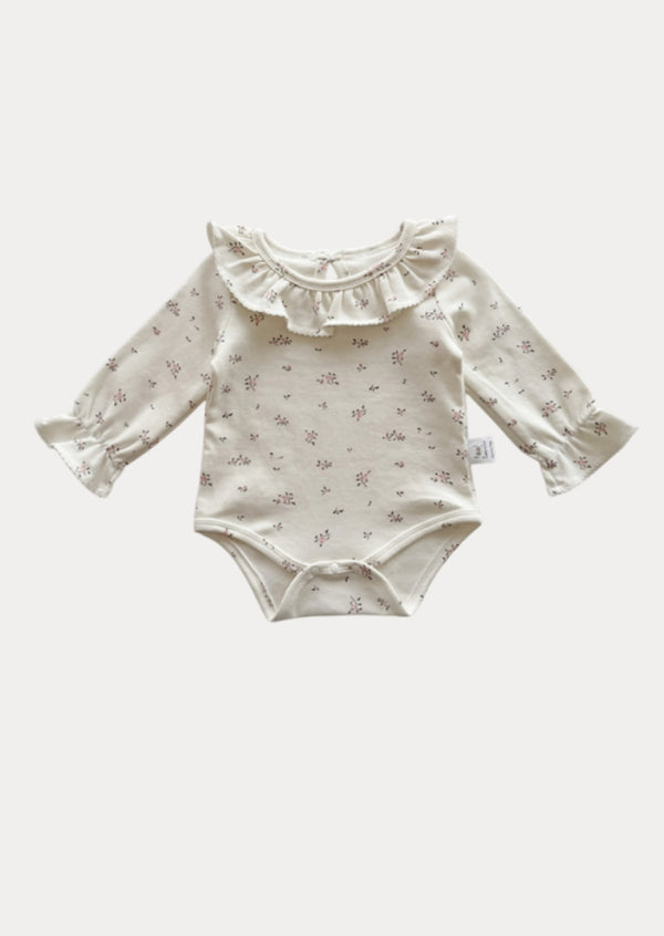Ruffle Collar Baby Bodysuit in Pink Flowers