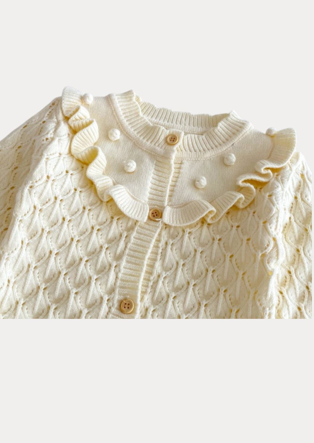 Jacquard Pattern Hand Knitted Cardigan In Cream