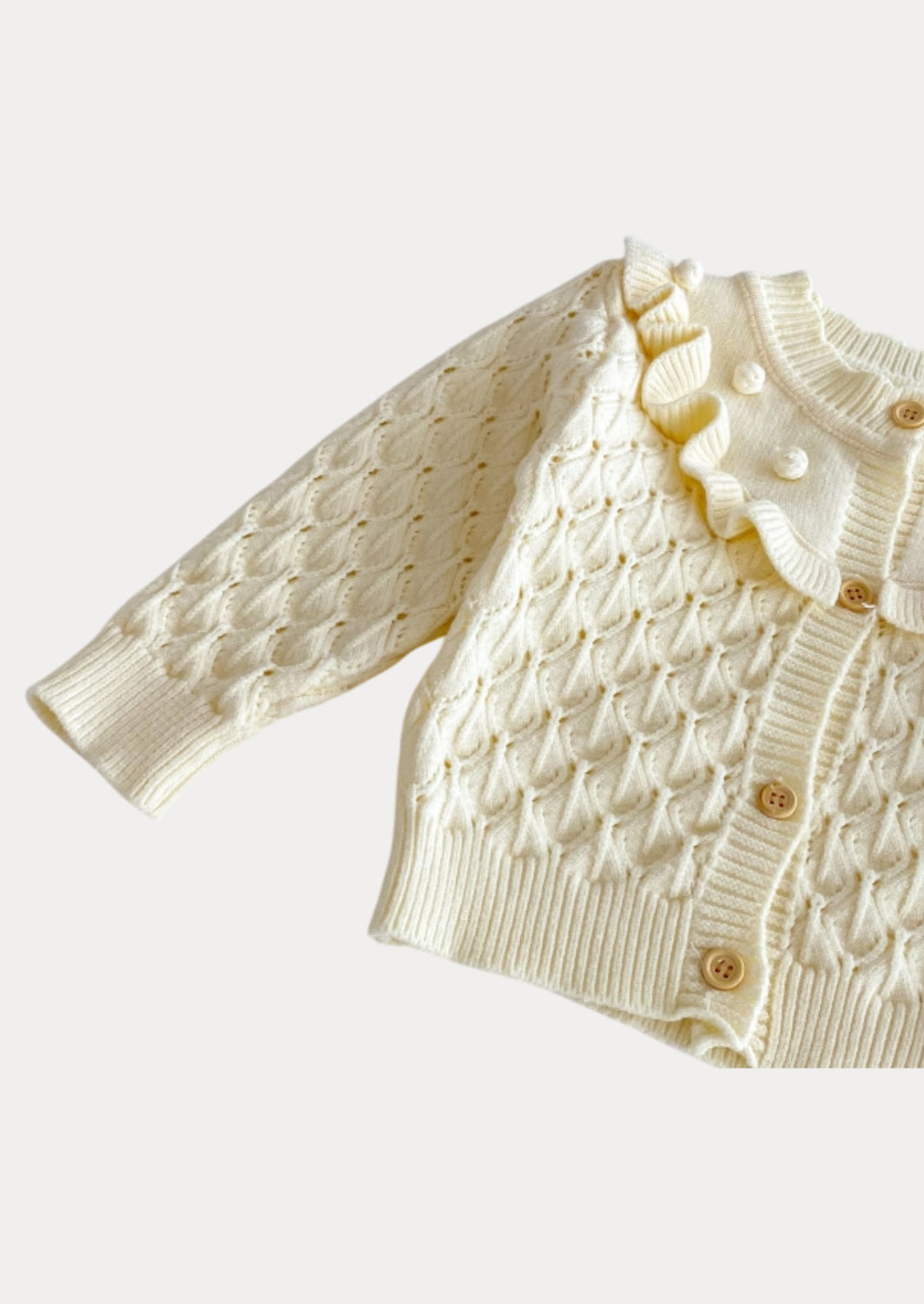 Jacquard Pattern Hand Knitted Cardigan In Cream