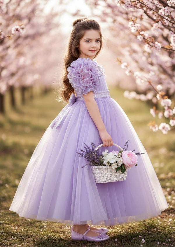 Lavender Ruffle Flower Girl Dress  Spring Formal Gown