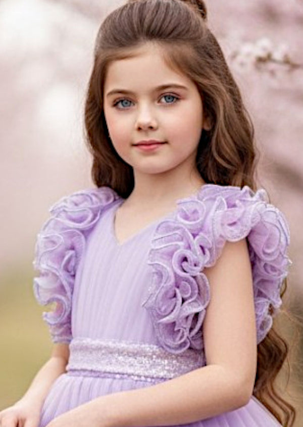Lavender Ruffle Flower Girl Dress  Spring Formal Gown