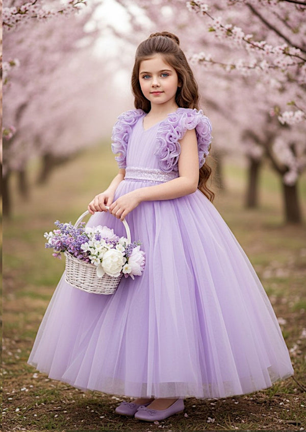Lavender Ruffle Flower Girl Dress  Spring Formal Gown