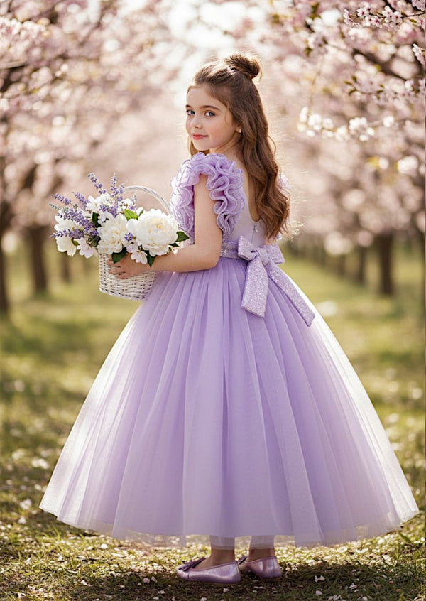 Lavender Ruffle Flower Girl Dress  Spring Formal Gown
