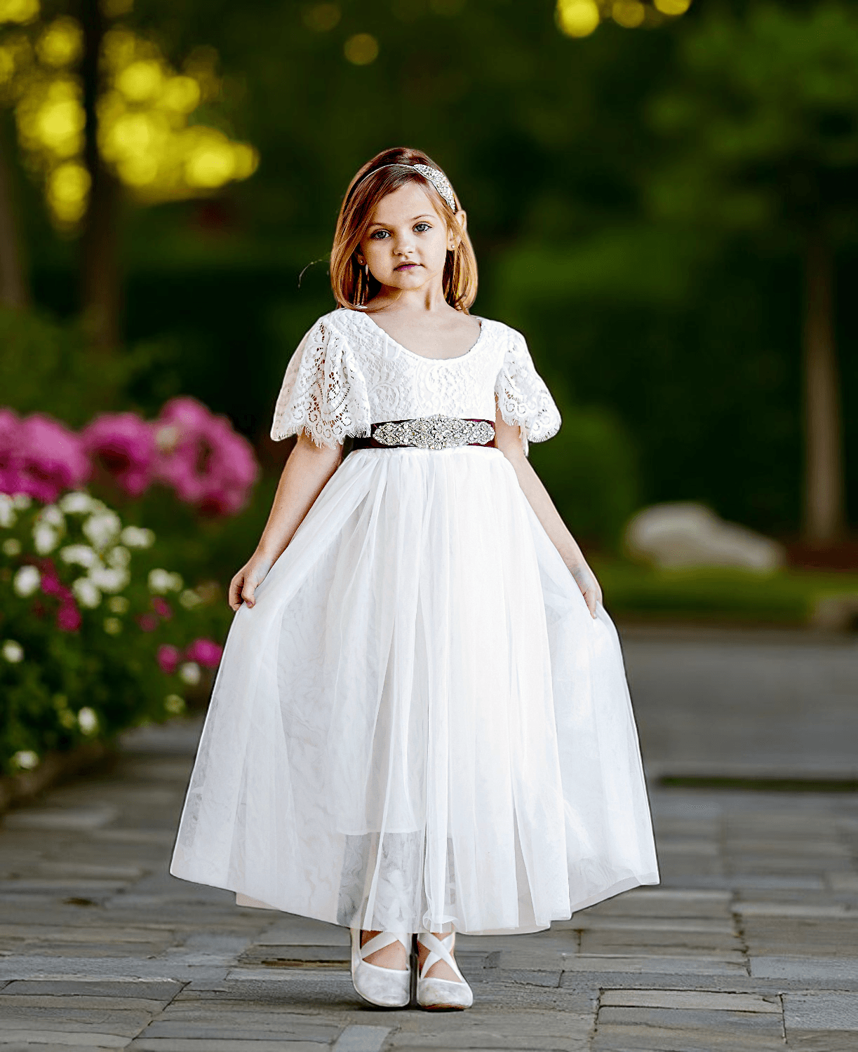 White Vintage-Inspired Flower Girl & Junior Bridesmaids for Weddings
