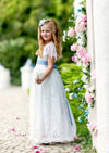 White Lace Flower Girl Dress with Flutter Sleeves