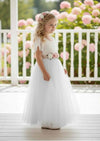 white ruffle sleeve flower girl dress