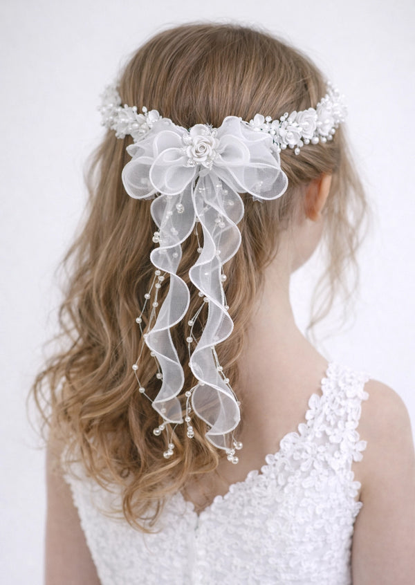 White Flower Girl Communion Hair Accessory