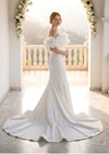 Ruffled Off‑Shoulder Mermaid Bridal Gown | Elegant Wedding Dress White