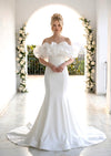Ruffled Off‑Shoulder Mermaid Bridal Gown | Elegant Wedding Dress White