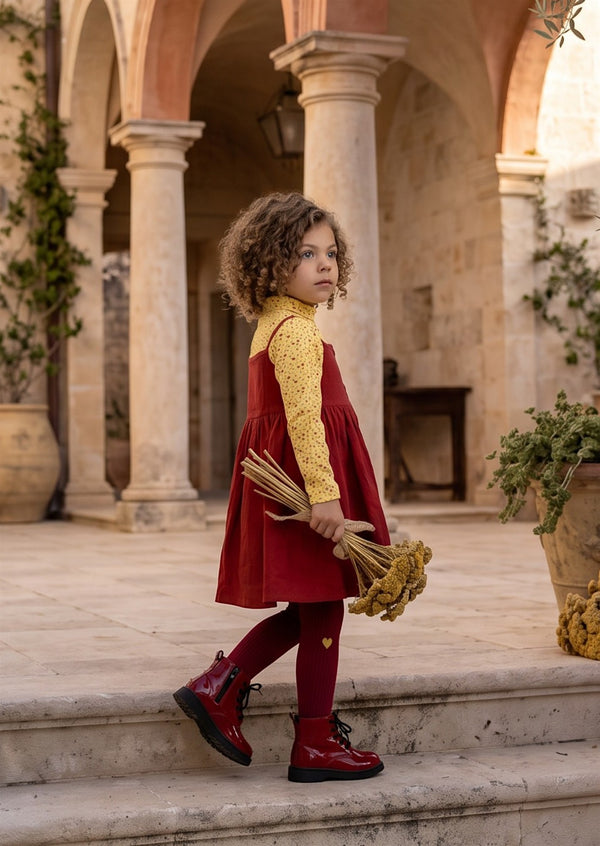 Amelie Rust Red Pinafore Dress & Top Set for Girls