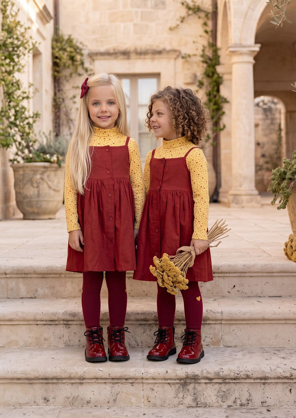 Amelie Rust Red Pinafore Dress & Top Set for Girls