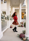 Autumn Red Storybook Shawl Collar Skirt Set | Girls Fall Clothes