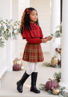 Autumn Red Storybook Shawl Collar Skirt Set | Girls Fall Clothes