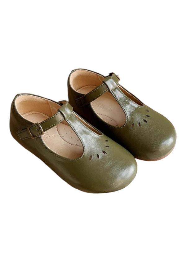 Eleanor T-Strap Flats Army Green