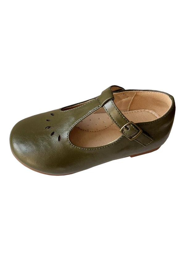 Eleanor T-Strap Flats Army Green