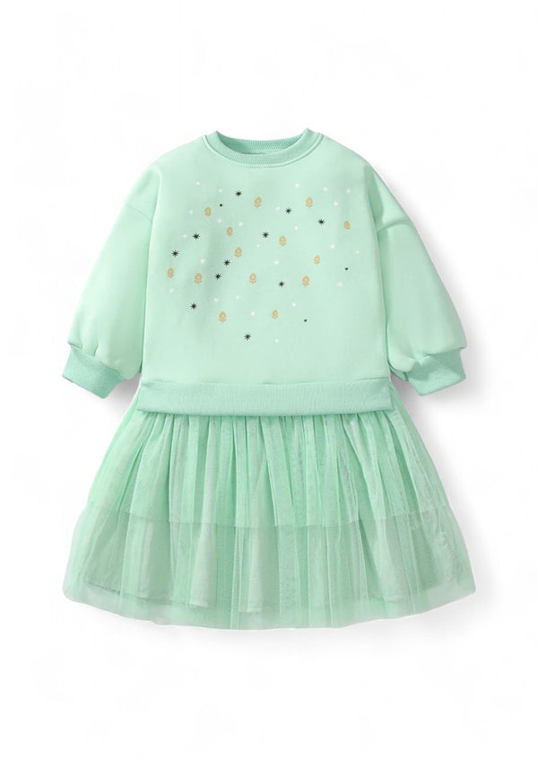 Long Sleeve Fleece Princess Tutu Dress in Mint