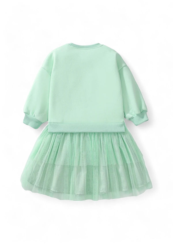 Long Sleeve Fleece Princess Tutu Dress in Mint