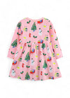 Christmas Snowman Long Sleeve Dress in Pink