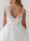 Girls Soft Mesh Illusion Neckline Dress with Lace Applique 