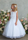 Girls Francesca Dress White with Lace Applique
