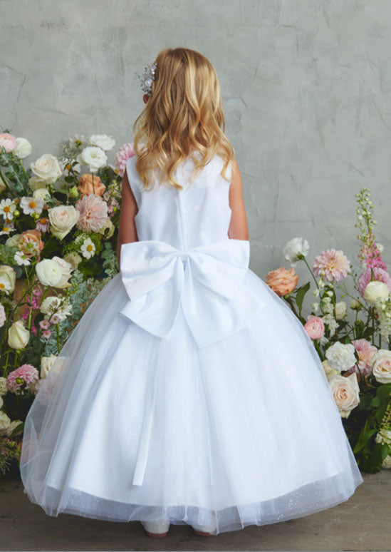 Girls Francesca Dress White with Lace Applique