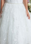 Girls Catherine Rhinestone and Pearl Waist Lace Dress in Ivory