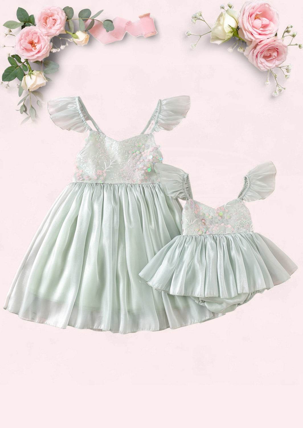 Whimsy Sequin Party Dress in Sage