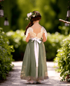 Sage Green Ruffle Sleeve Flower Girl Dress | Boho Tulle Gown for Garden Weddings