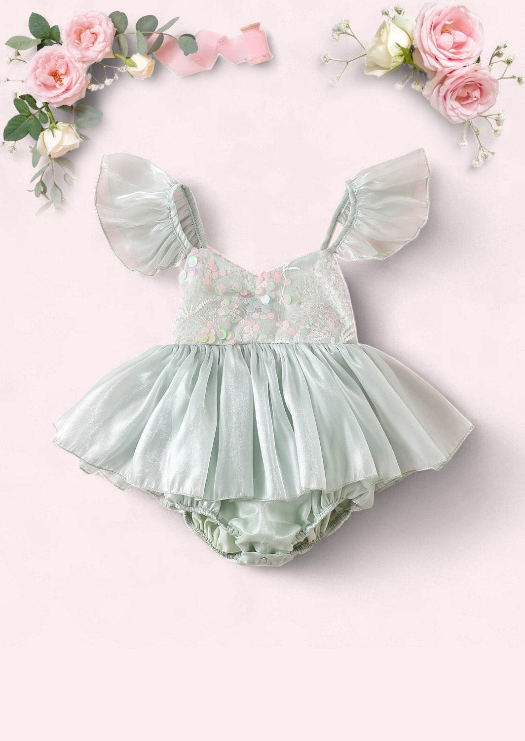 Whimsy Sequin Party Dress in Sage