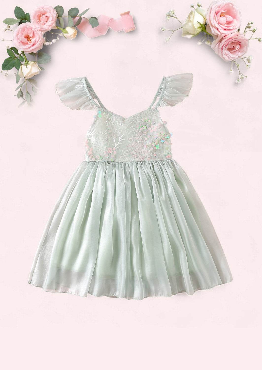 Whimsy Sequin Party Dress in Sage