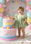 Garden Fairy Floral Birthday Romper Sage Cake Smash Girl