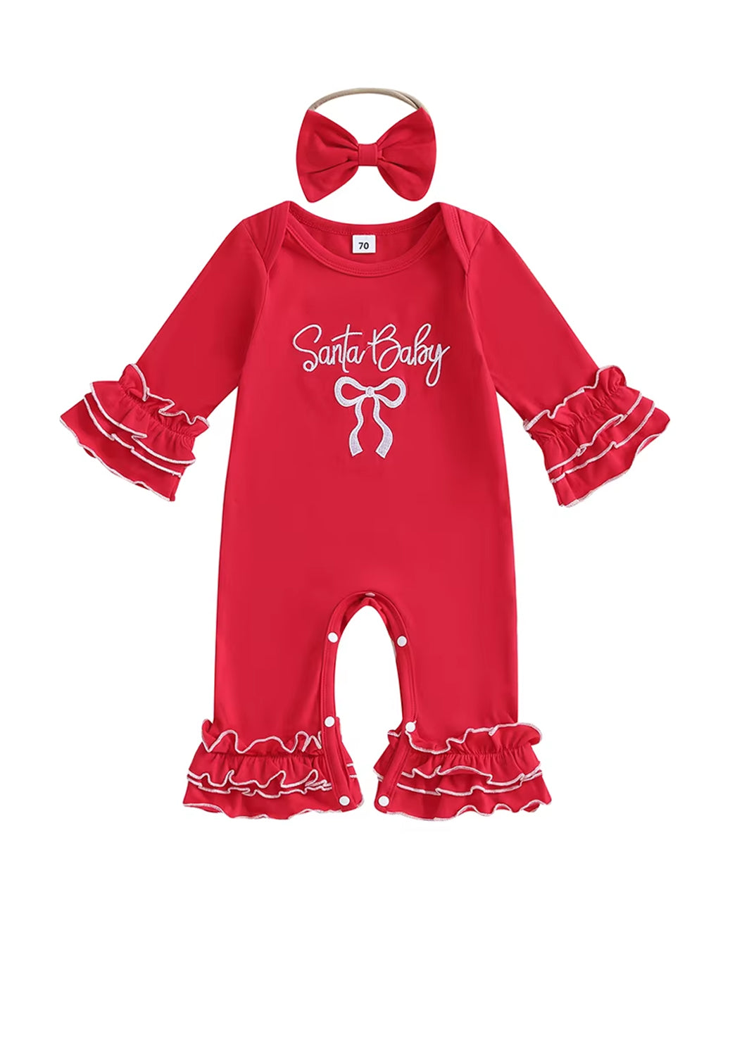 Santa Baby Long Sleeve Romper & Bow Set || Red White