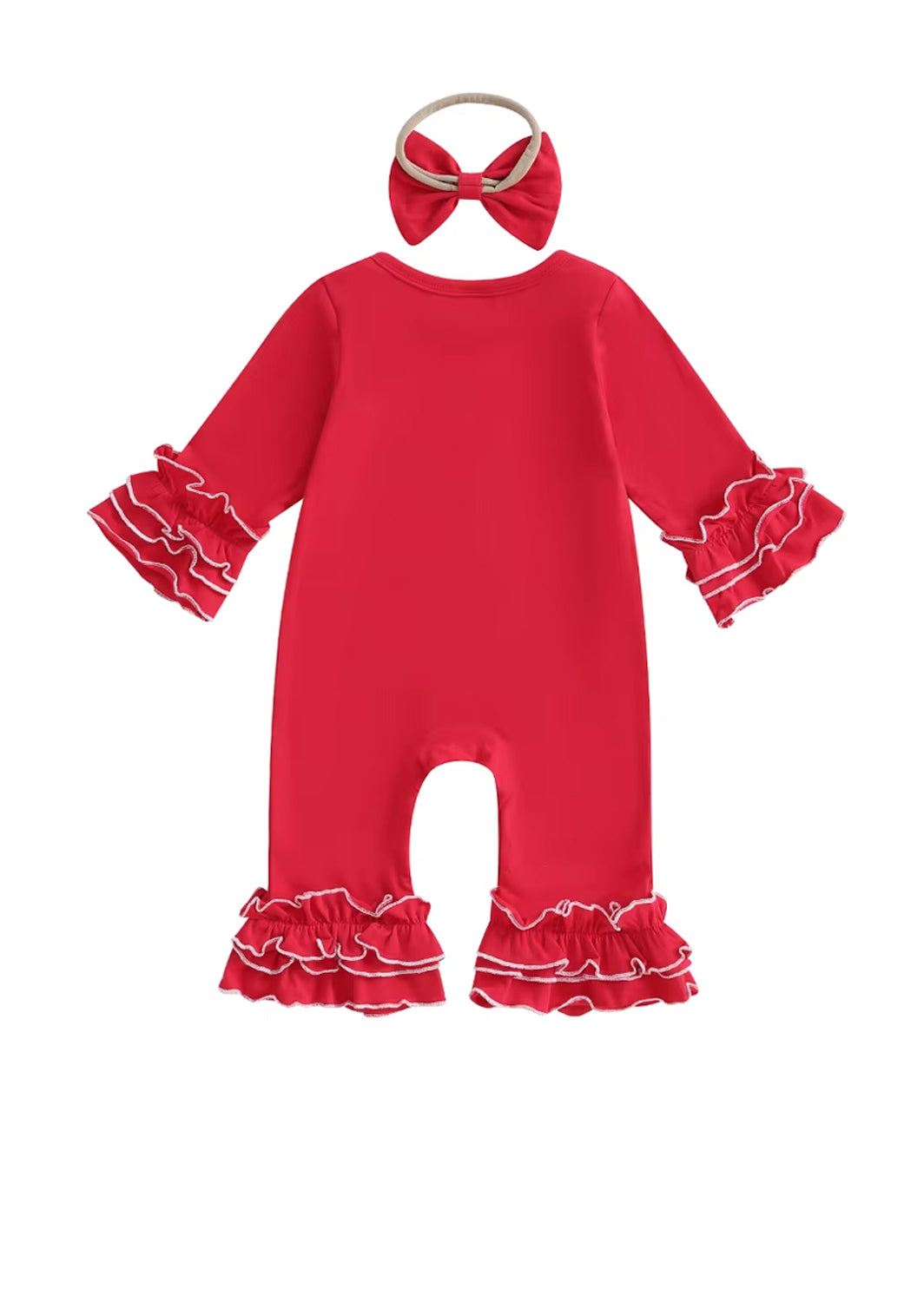 Santa Baby Long Sleeve Romper & Bow Set || Red White