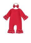 Santa Baby Long Sleeve Romper & Bow Set || Red White