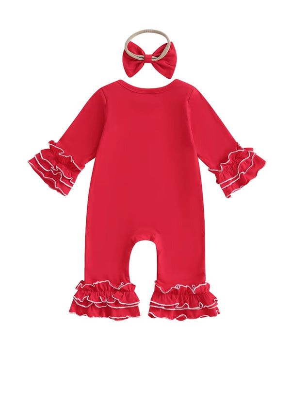 Santa Baby Long Sleeve Romper & Bow Set || Red White